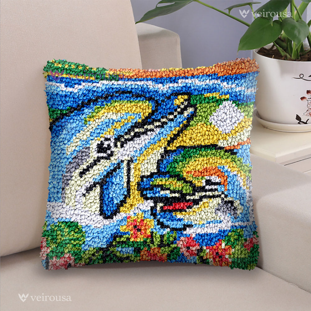 Two Cute Dolphins Latch Hook Pillow Kit for Adult, Beginner and Kid