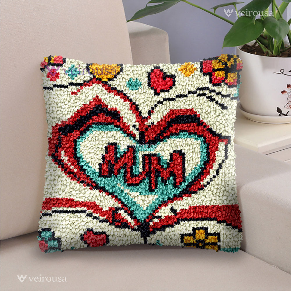 Love you, Mom Latch Hook Pillow Kit for Adult, Beginner and Kid