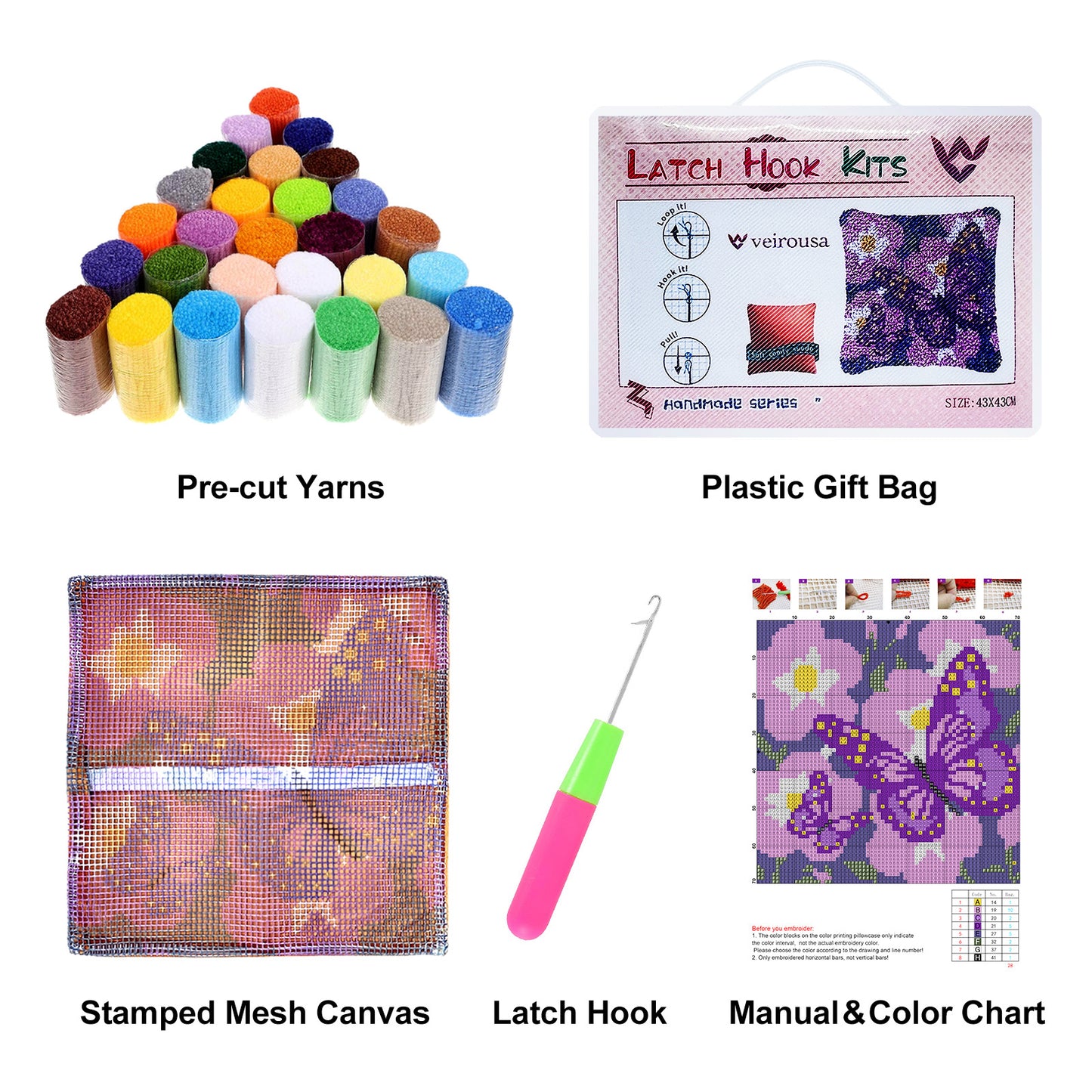 Lotus Flower Latch Hook Pillow Kit for Adult, Beginner and Kid