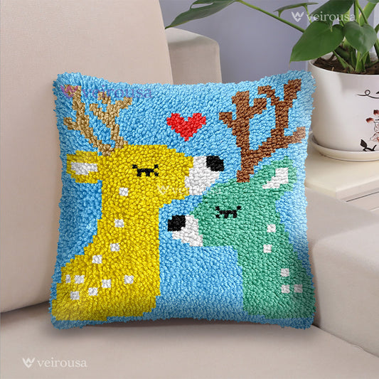 Deer in Love - Latch Hook Pillow Kit