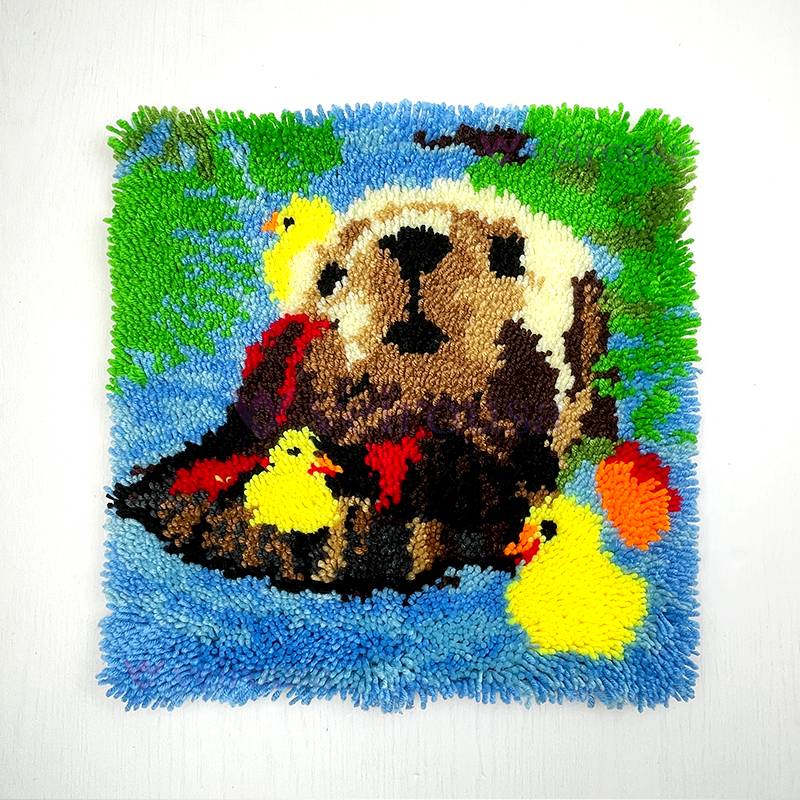 Otter and Duckling Joy Latch Hook Pillow Kit for Adult, Beginner and Kid