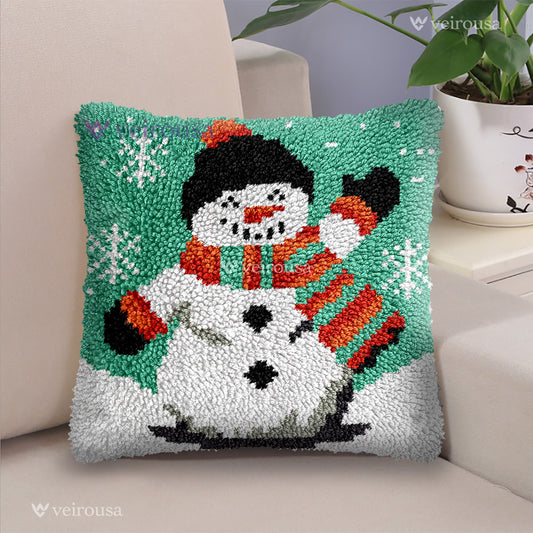 Smiling and Waving Snowman Pillowcase Latch Hook Kits for Adult, Beginner and Kid