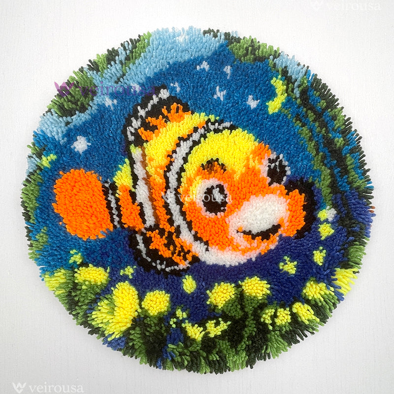The Clownfish's Aquatic Dance Latch Hook Rug Kit for Adult, Beginner and Kid