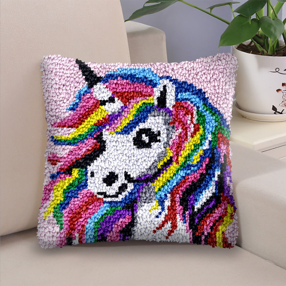 Rainbow Unicorn Pillowcase Latch Hook Kit for Adult, Beginner and Kid