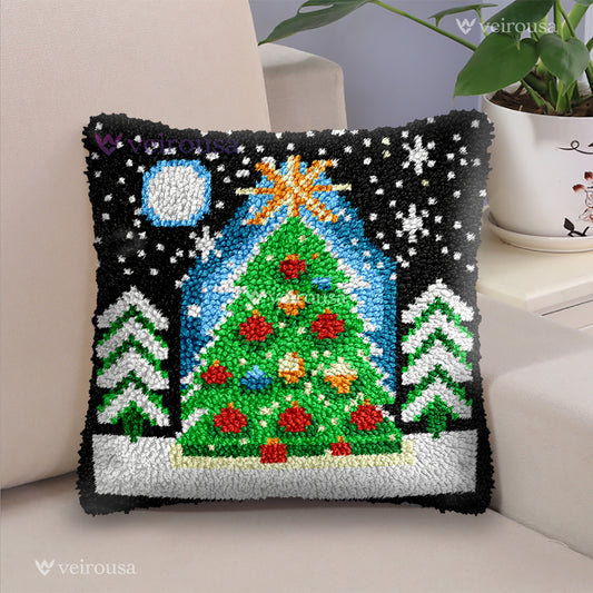 Festive Christmas Tree Pillowcase Latch Hook Kit for Adult, Beginner and Kid