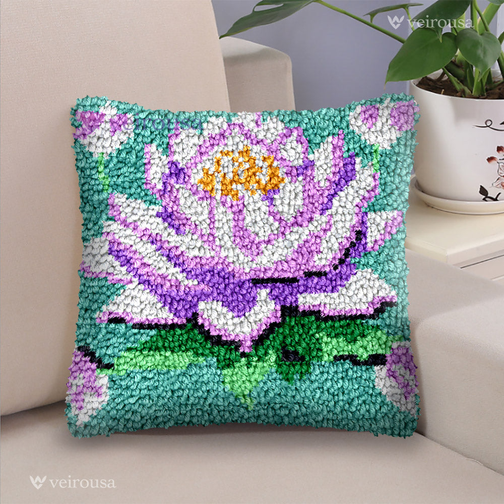 Lotus Flower Latch Hook Pillow Kit for Adult, Beginner and Kid