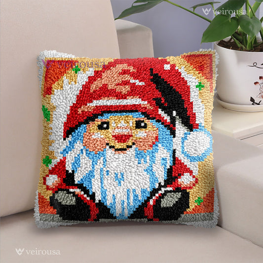 Cartoon Gnome Christmas Latch Hook Pillow Kit for Adult, Beginner and Kid
