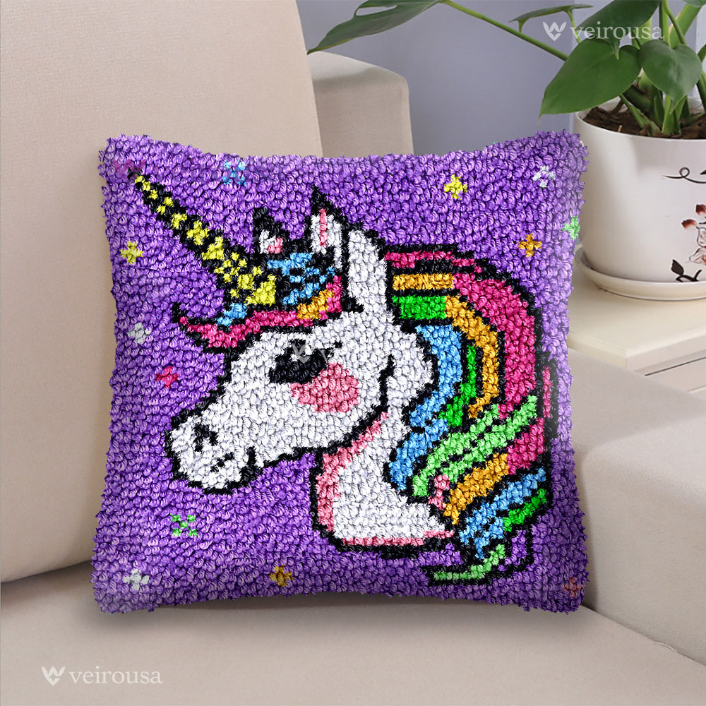 Unicorn Princess Latch Hook Pillow Kit for Adult, Beginner and Kid