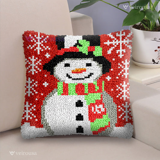 Cheerful Snowman Pillowcase Latch Hook Kit for Adult, Beginner and Kid