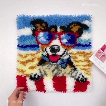 Beach Cool Dog Latch Hook Pillow Kit