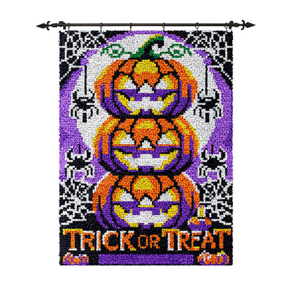 Three Pumpkins Halloween Latch Hook Rug Kit