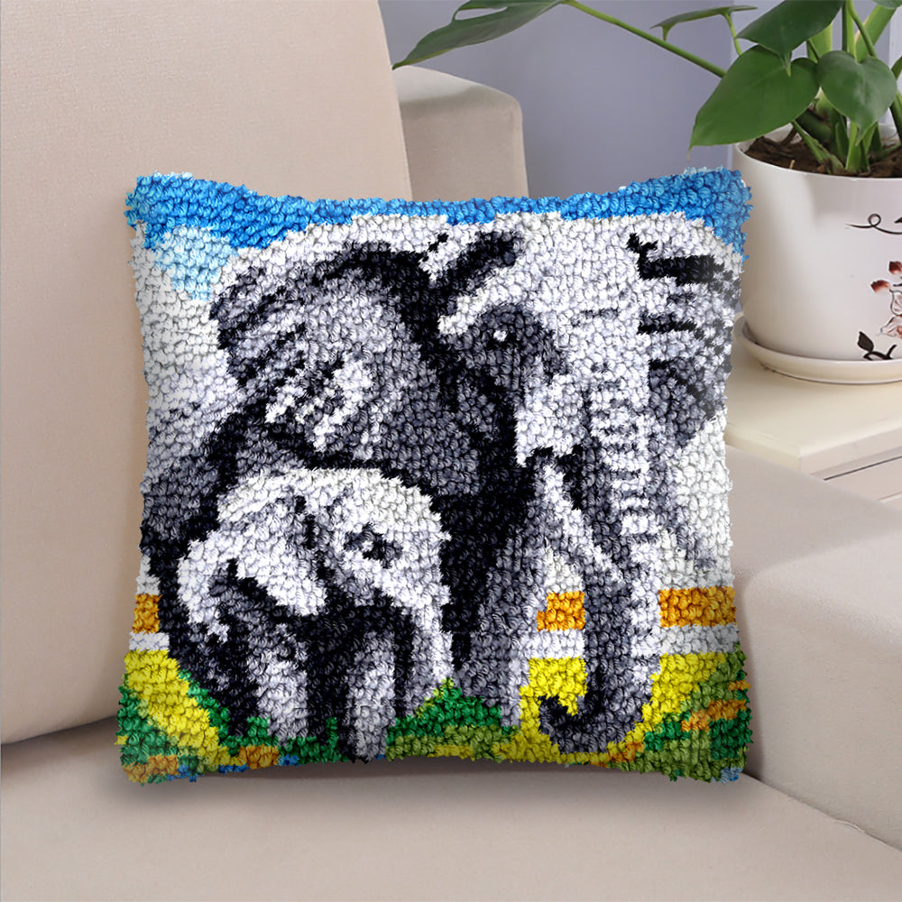 Two Elephants - Latch Hook Pillow Kit
