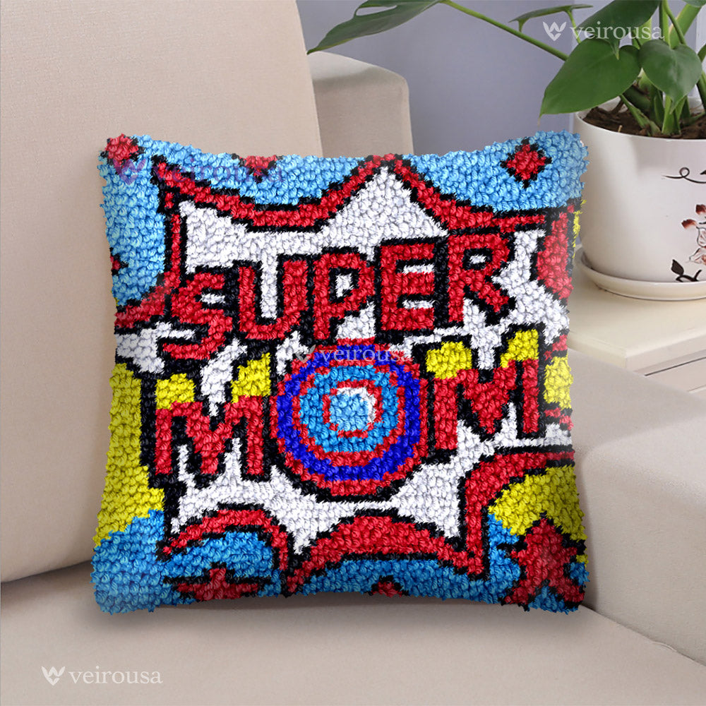 Super Mom Doodle Latch Hook Pillow Kit for Adult, Beginner and Kid