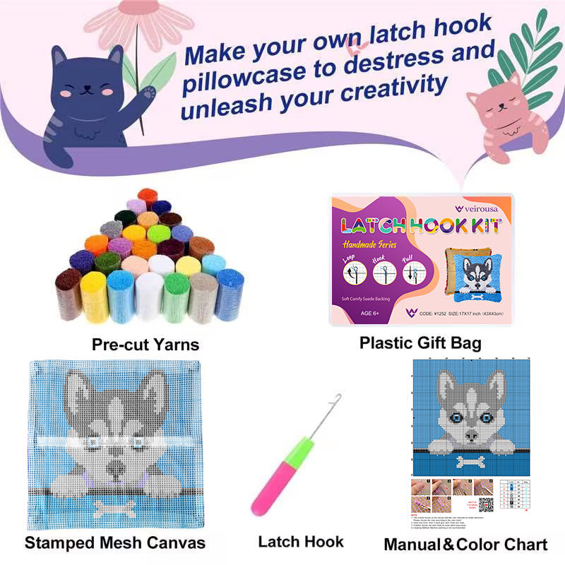 Kit d'oreiller à crochet pour chiot Husky