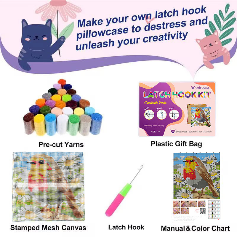 Kits de cierre de gancho para funda de almohada Robin on Daisies para adultos, principiantes y niños.