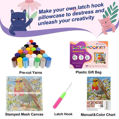 Kits de cierre de gancho para funda de almohada Robin on Daisies para adultos, principiantes y niños.