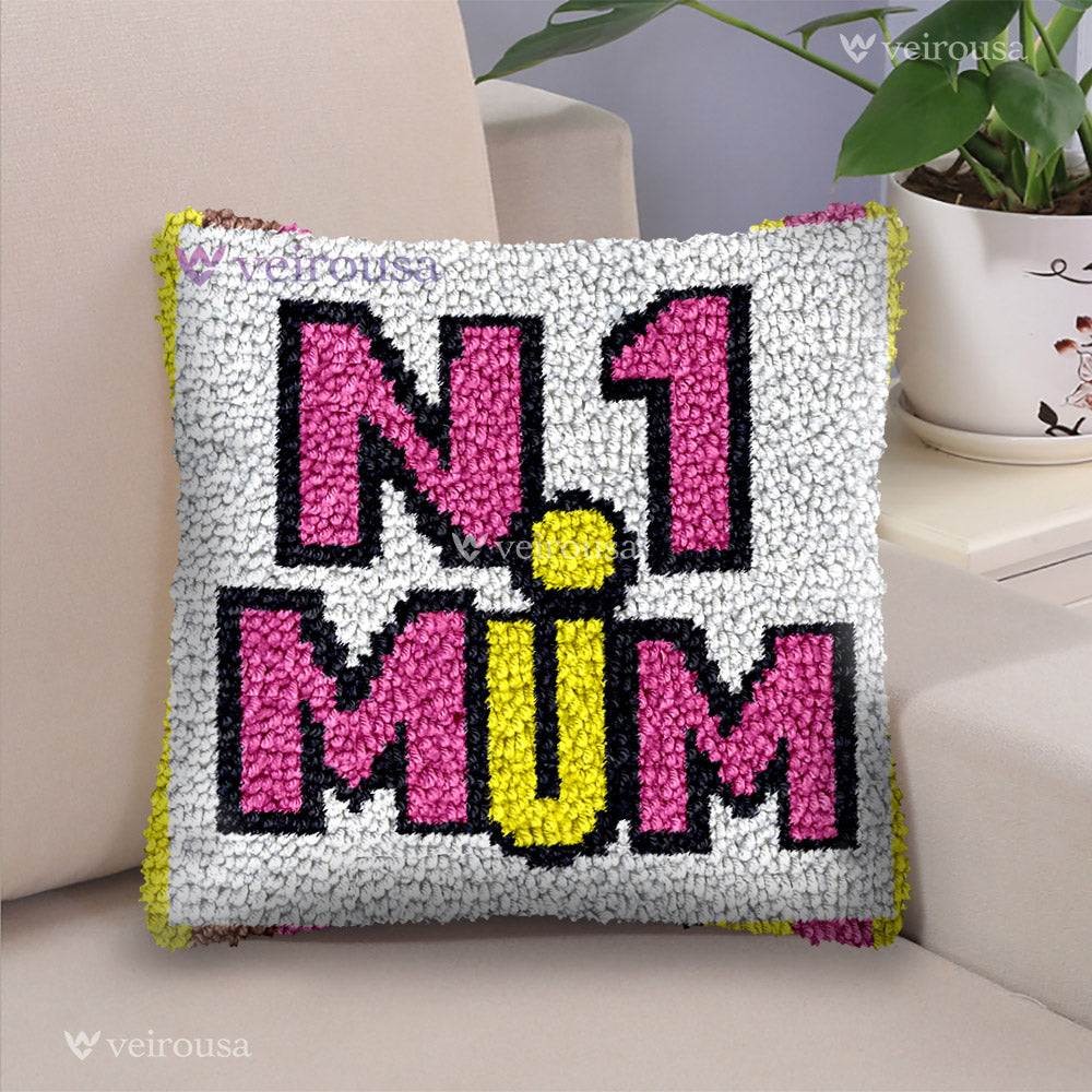 No.1 Mom Latch Hook Pillow Kit for Adult, Beginner and Kid