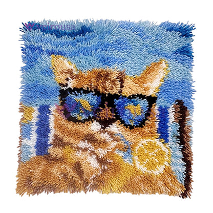 Cool Orange Cat Latch Hook Pillow Kit