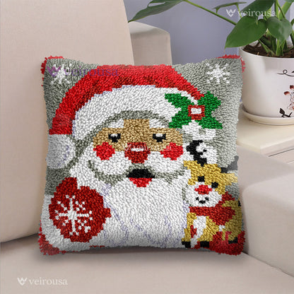 Santa & Reindeer Latch Hook Pillow Kit