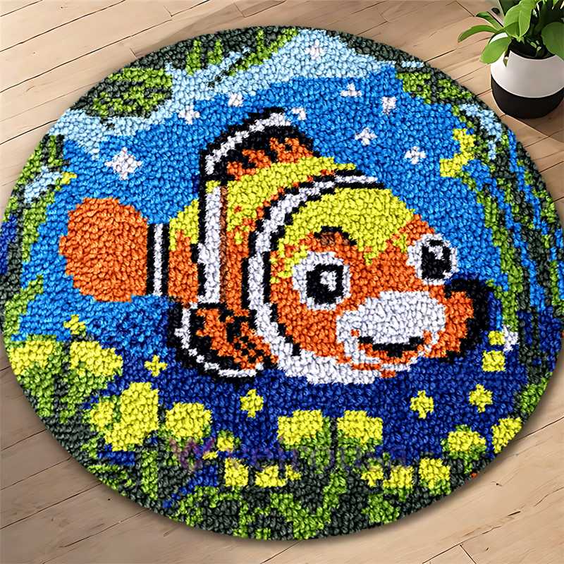 The Clownfish's Aquatic Dance Latch Hook Rug Kit for Adult, Beginner and Kid