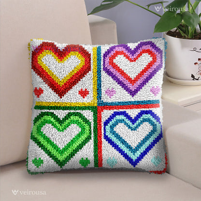 Colorful Hearts Latch Hook Pillow Kit