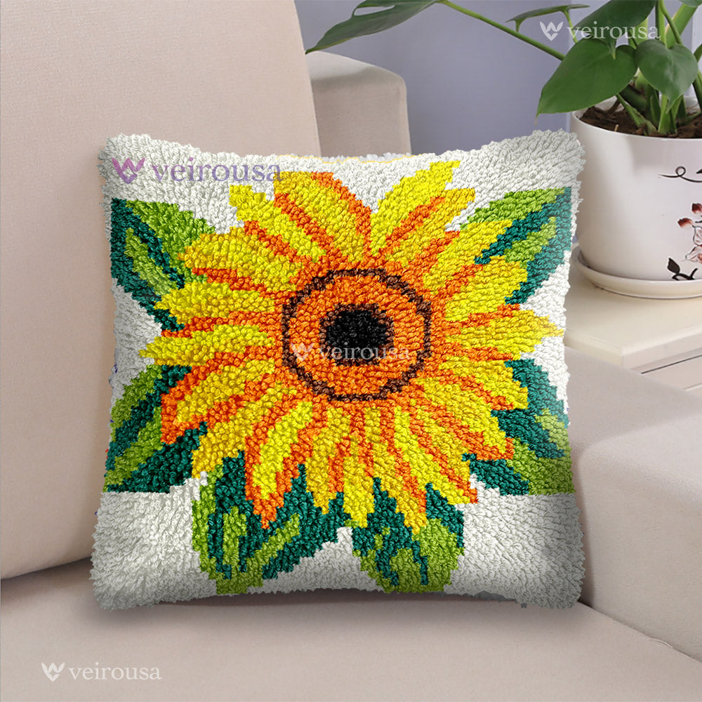 Sunflowers Pillowcase Latch Hook Kits for Adult, Beginner and Kid