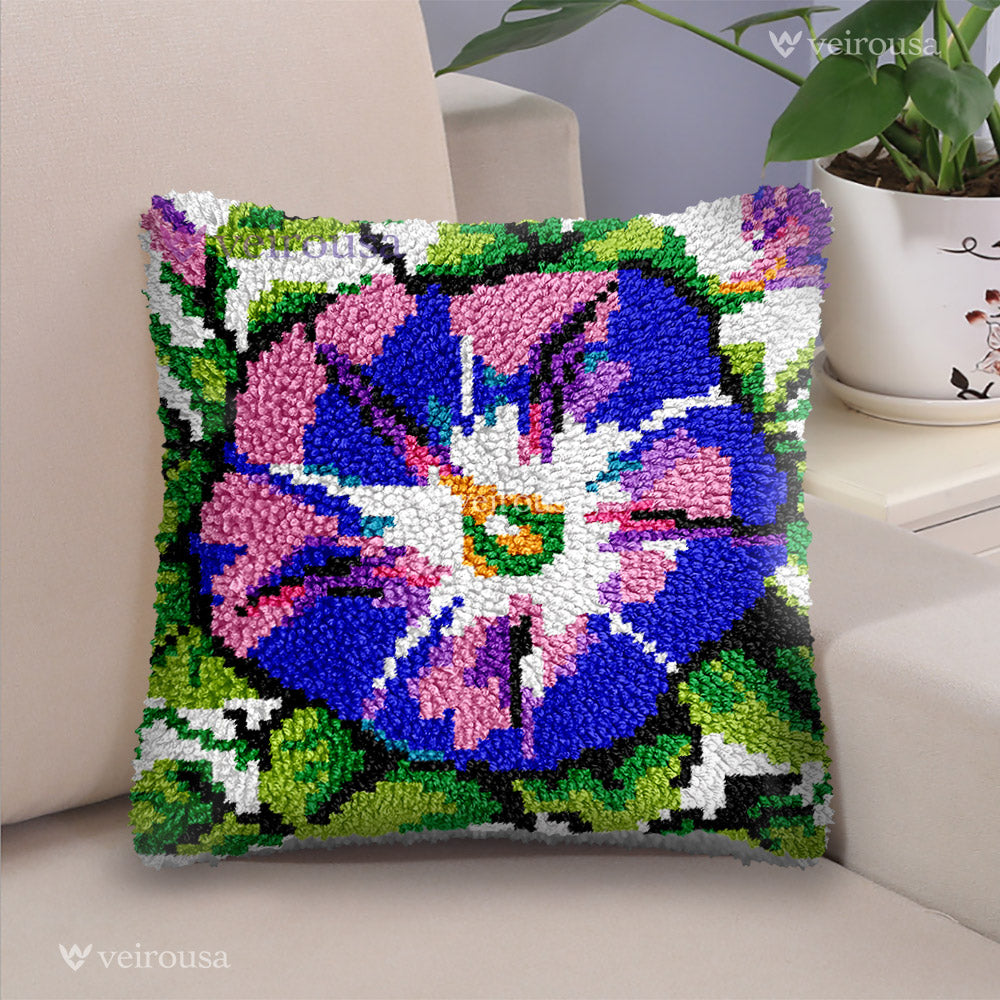 Purple Pansy Pillowcase Latch Hook Kits for Adult, Beginner and Kid