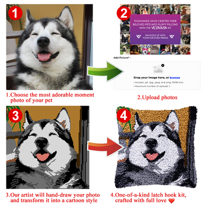 Personalized Pet Latch Hook Pillow Kit Custom Pillwocase from Photo