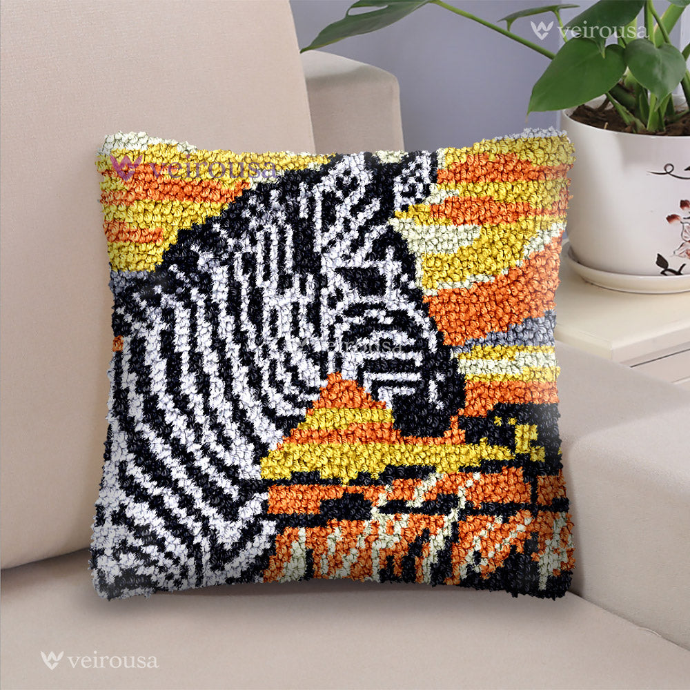 Zebra Latch Hook Pillow Kit for Adult, Beginner and Kid