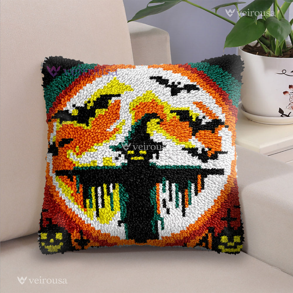 Halloween Black Scarecrow - Latch Hook Pillow Kit