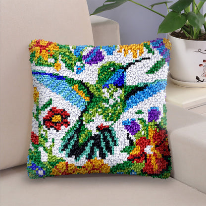 Hummingbird Floral Latch Hook Pillow Kit