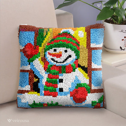 Window Snowman Latch Hook Pillow Kit