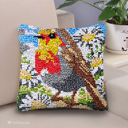 Robin Among the Daisies Latch Hook Pillow Kit