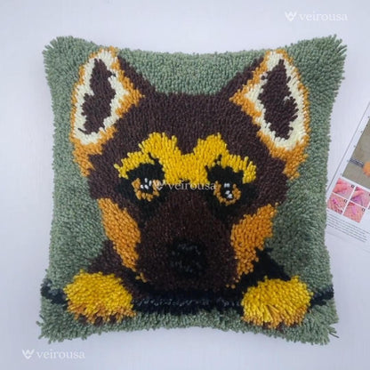 German Shepherd Puppy Latch Hook Pillow Kit