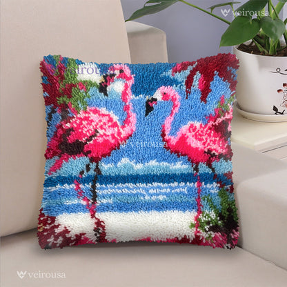 Tropical Flamingos Latch Hook Pillow Kit