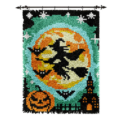 Night Flying Witch Halloween Latch Hook Rug Kit