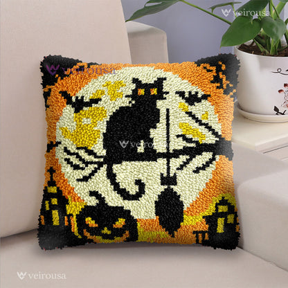 Halloween Pumpkin & Cat Latch Hook Pillow Kit