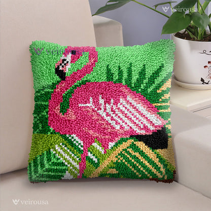 Flamingo on Palm Latch Hook Pillow Kit