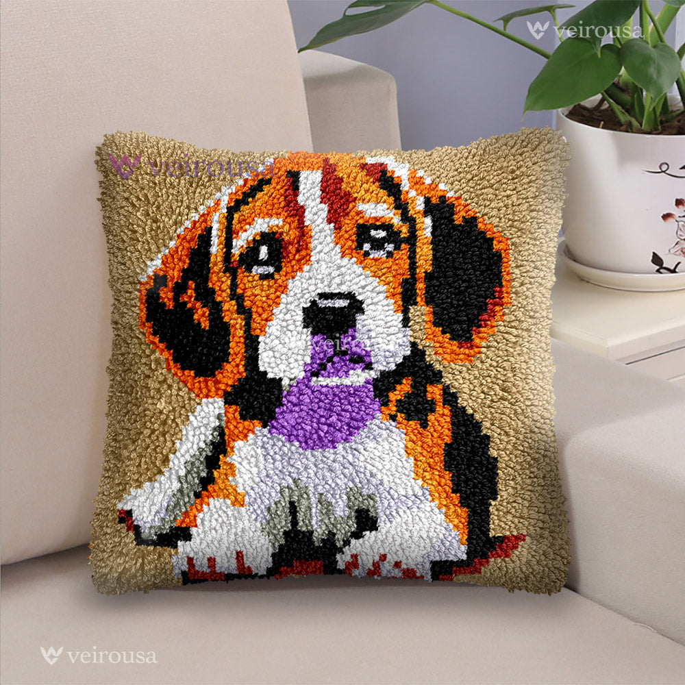 Beagle Dog Pillowcase Latch Hook Kit for Adult, Beginner and Kid