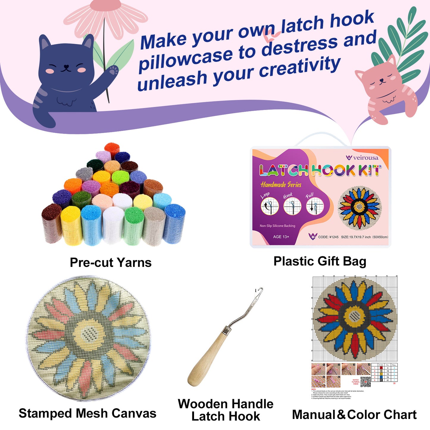 [Large Size] Cute Cat - Latch Hook Rug Kit