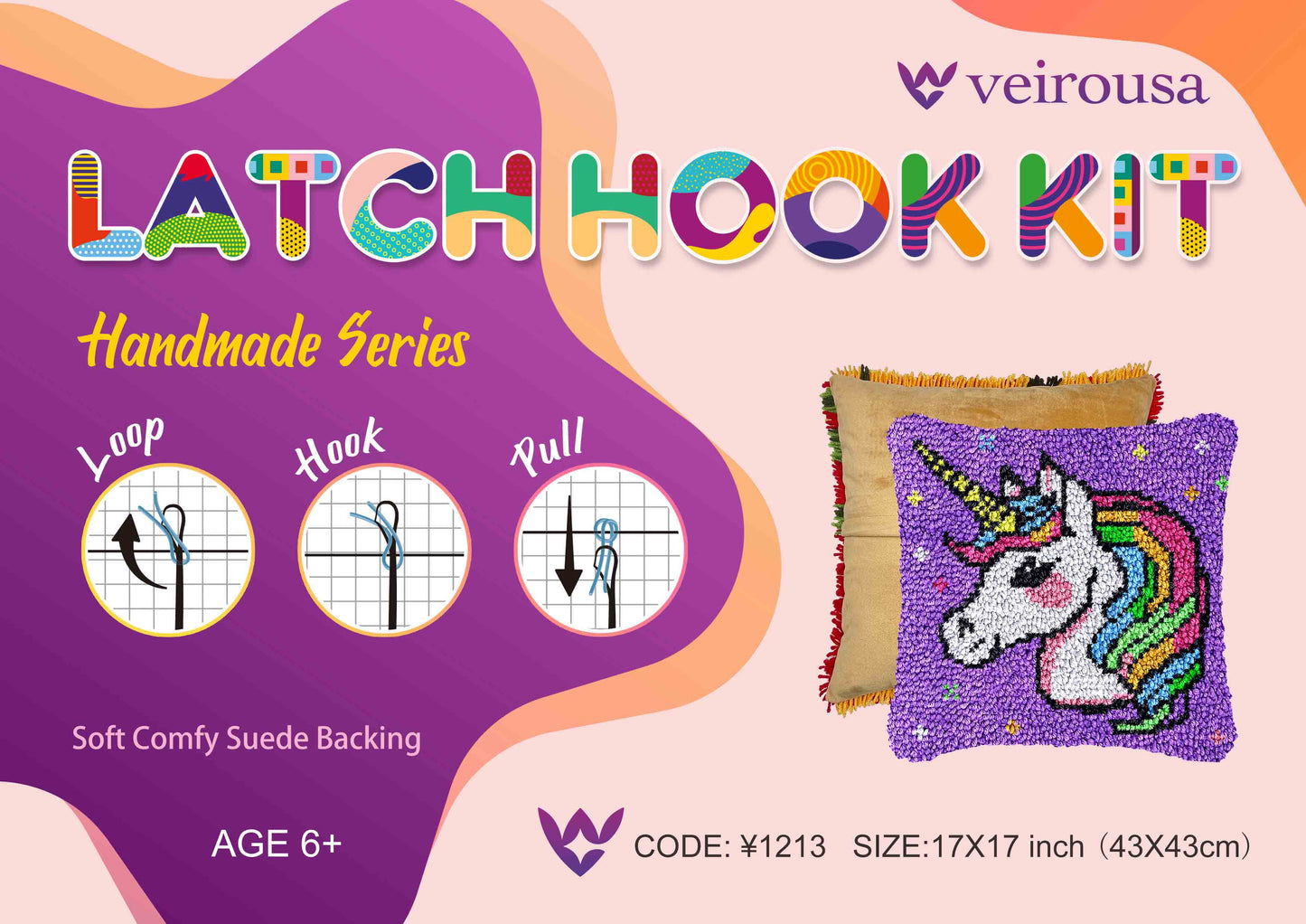 Unicorn Princess Latch Hook Pillow Kit for Adult, Beginner and Kid