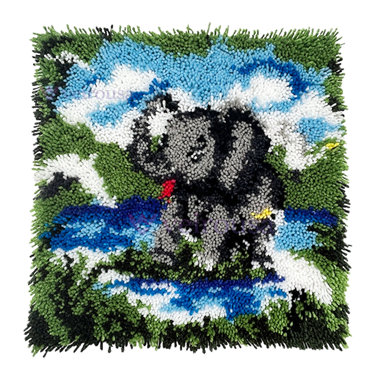 Baby Elephant Splashing Latch Hook Pillow Kit for Adult, Beginner and Kid