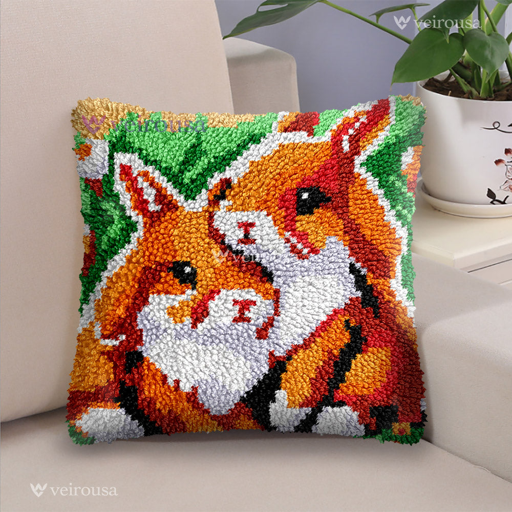 Rabbit Family - Latch Hook Pillow Kit