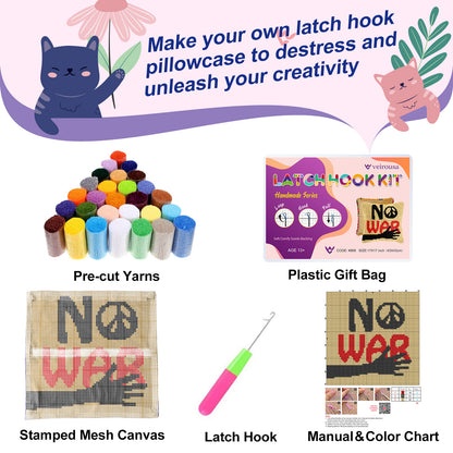 No War Design Latch Hook Pillow Kit