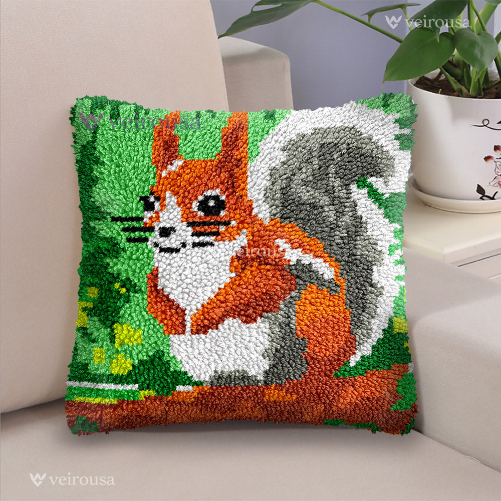 Squirrel Pillowcase Latch Hook Kits for Adult, Beginner and Kid