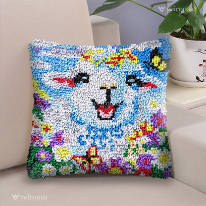 Joyful Lamb Latch Hook Pillow Kit