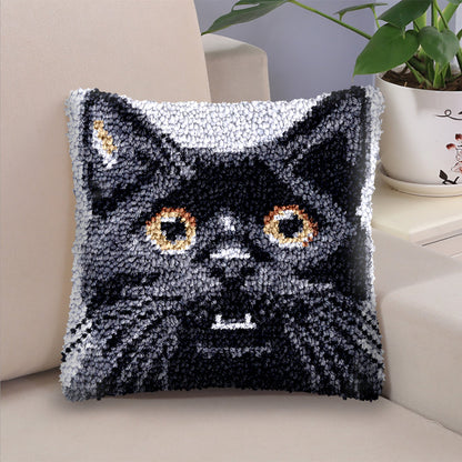 Black Cat Latch Hook Pillow Kit