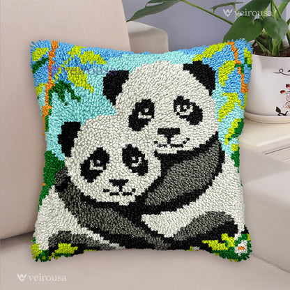 Panda Family Latch Hook Pillow Kit