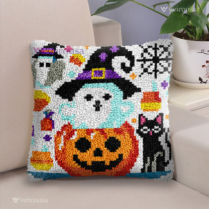 Haunt & Pumpkin Halloween Latch Hook Pillow Kit