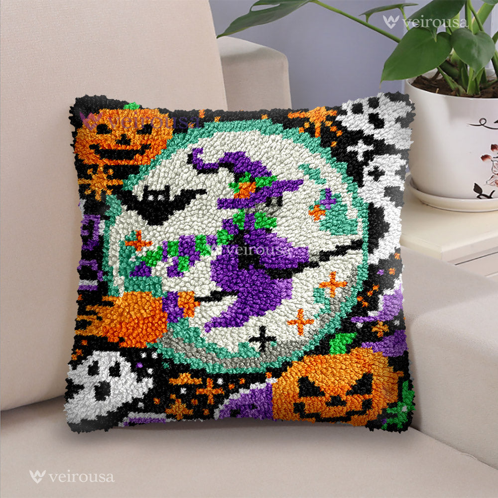 Halloween Witch Pillowcase Latch Hook Kits for Adult, Beginner and Kid